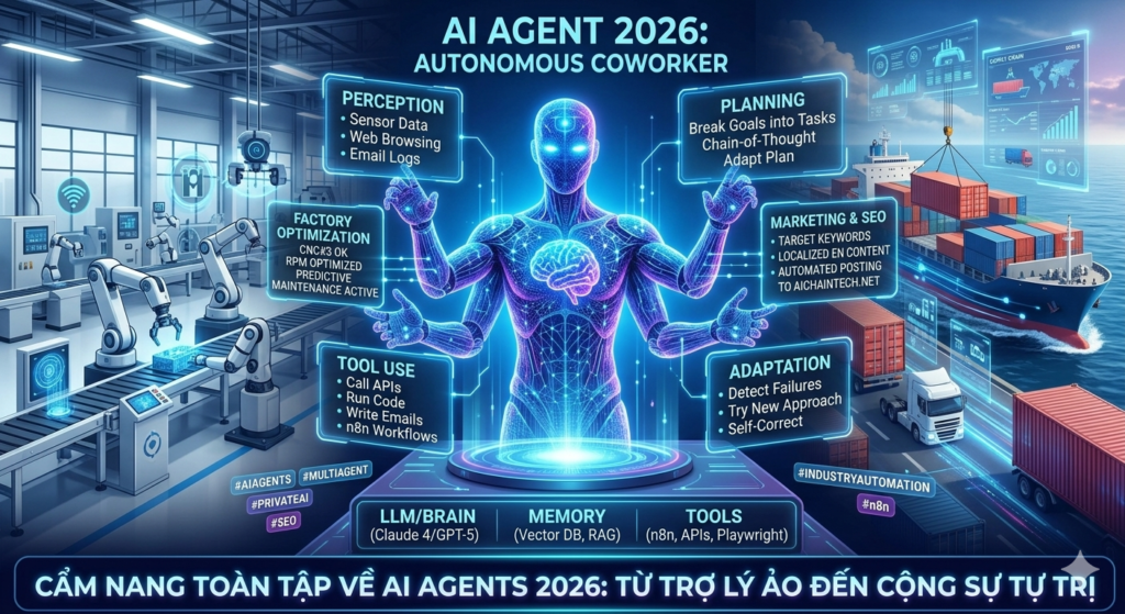   Hướng dẫn toàn diện AI Agents 2026: cấu trúc, multi-agent, ứng dụng doanh nghiệp,
  triển khai n8n+GPU, bảo mật và tầm nhìn 2030. Cập nhật số liệu từ Gartner, McKinsey, LangChain.